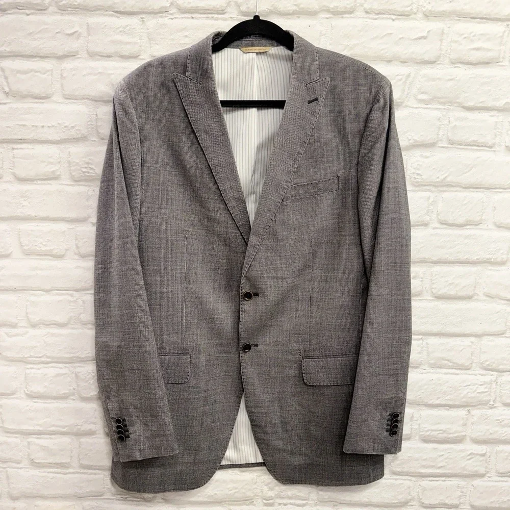Vtg Banana Republic Heritage 100% Wool Sport Coat Blazer Textured Gray 40L Retro